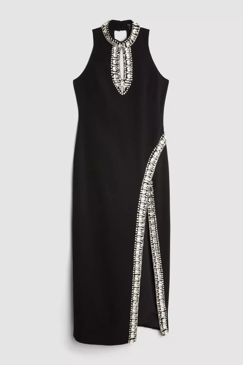 Black Crystal Embellished Woven Thigh Split Midi Dress alternative image