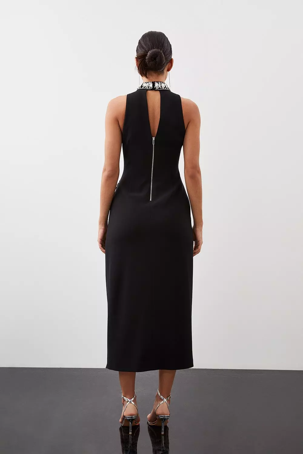 Crystal Embellished Woven Thigh Split Midi Dress | Karen Millen