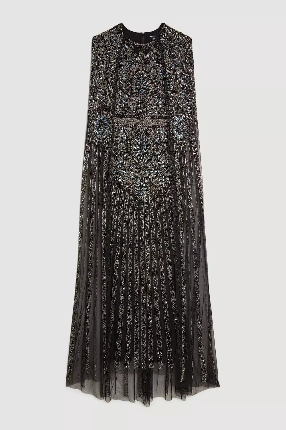 Premium Embellished Caped Woven Maxi Dress | Karen Millen