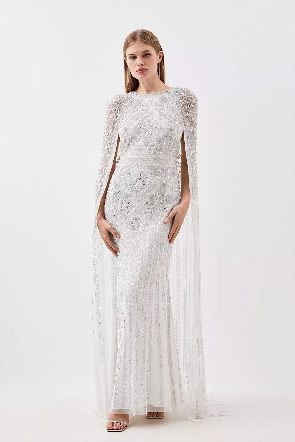 Premium Embellished Caped Woven Maxi Dress | Karen Millen