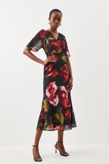 Floral Multi Batwing Georgette Woven Maxi Dress