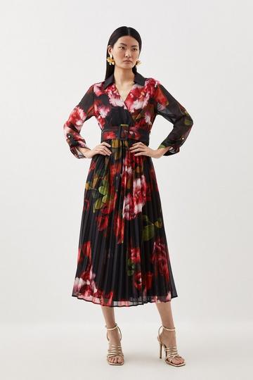 Floral Multi Pleated Georgette Woven Midi Dress