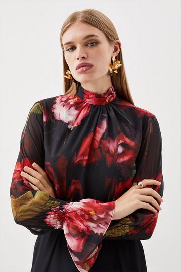 Button Georgette Woven Top floral