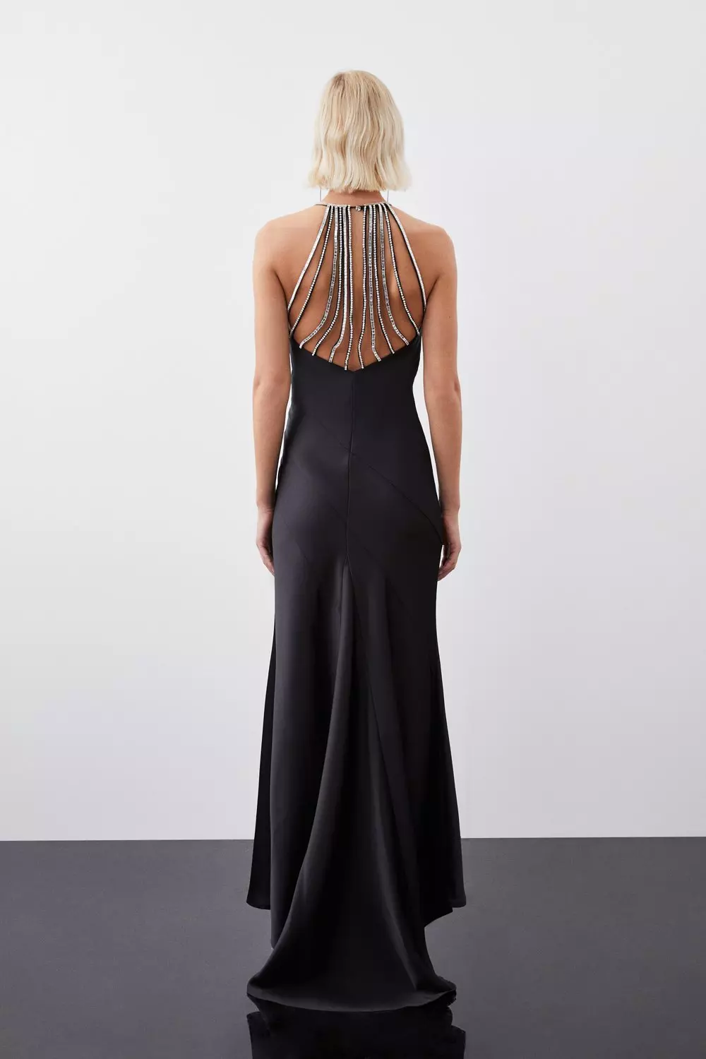 ★Karen Millen テイラードストライプフレア 魅惑的マキシ★ Feather Off The Shoulder Stretch Crepe Maxi Dress | Karen Millen