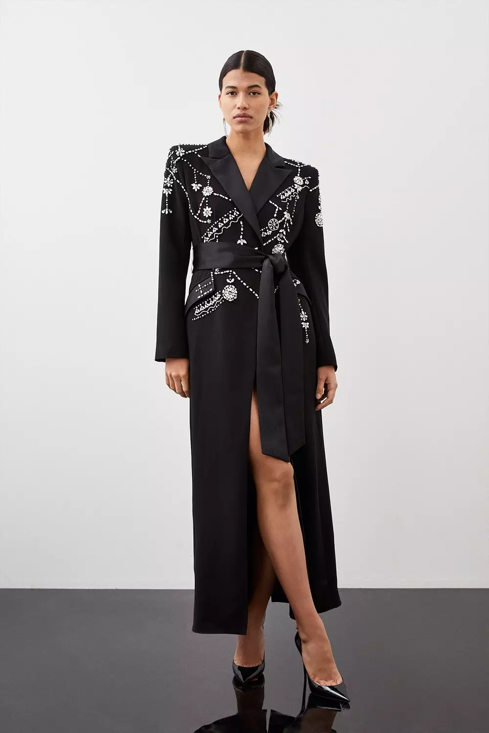 Crystal Embellished Woven Midaxi Blazer Dress | Karen Millen