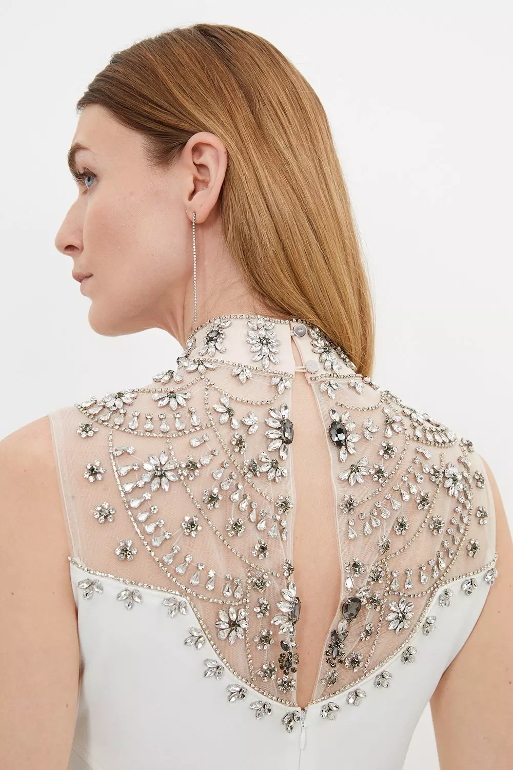 【Karen Millen】コットン ポプリン リボン サンドレス Premium Crystal Embellished Sleeveless Woven Maxi Dress