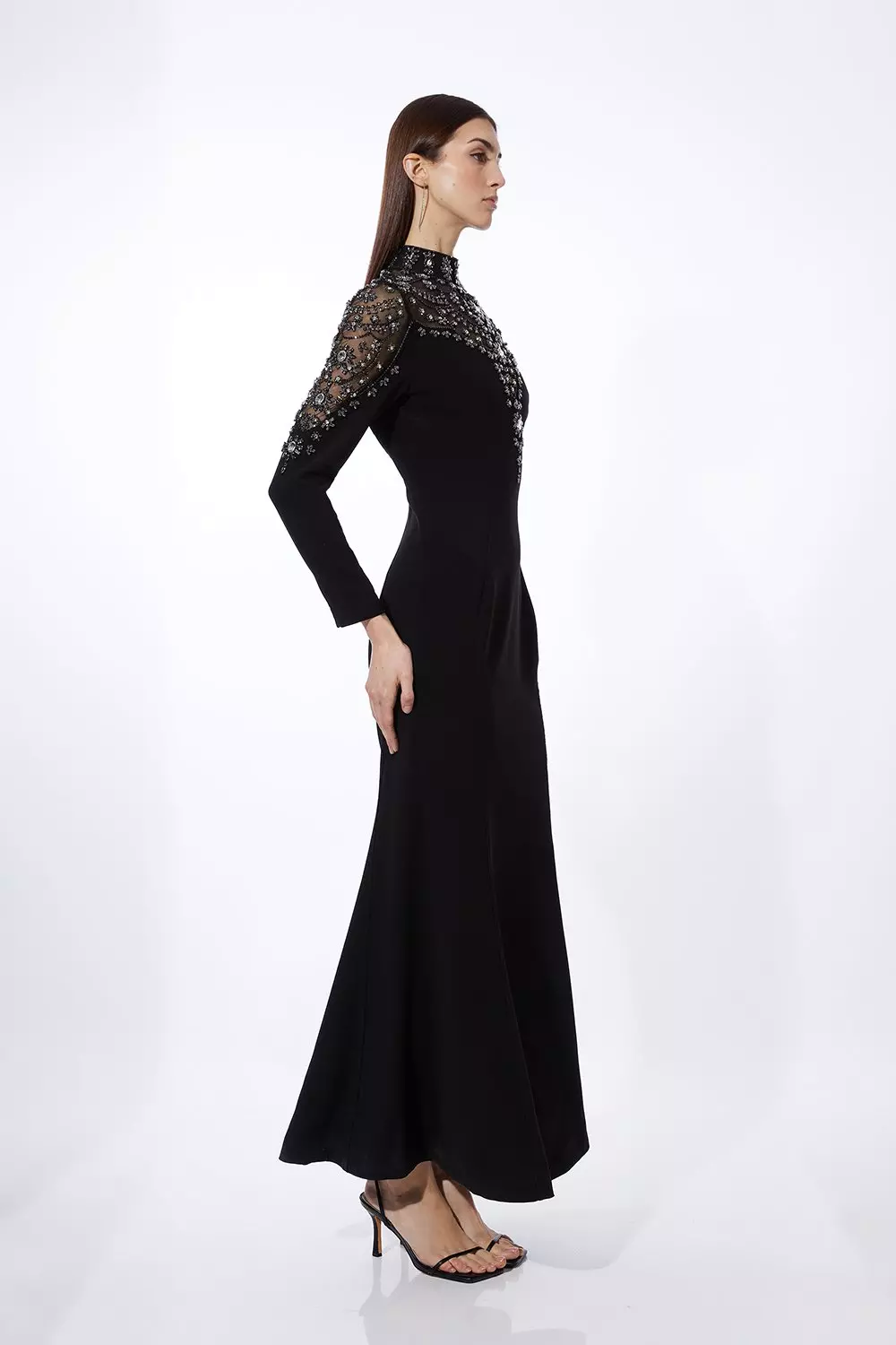 Black Petite Premium Crystal Embellished Woven Maxi Dress  alternative image