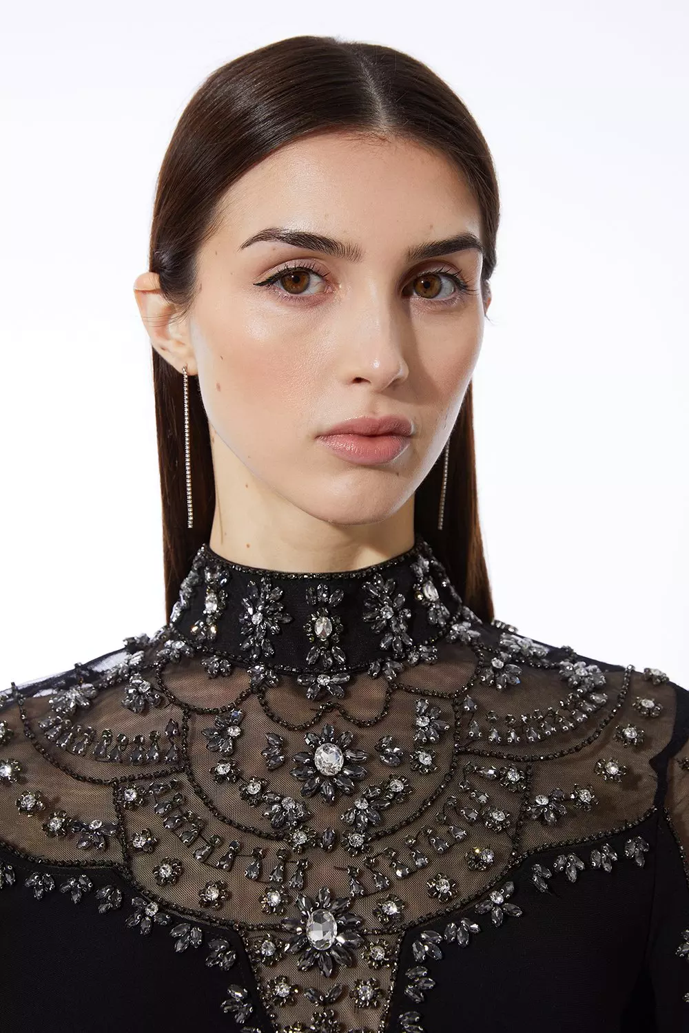 Black Petite Premium Crystal Embellished Woven Maxi Dress  alternative image