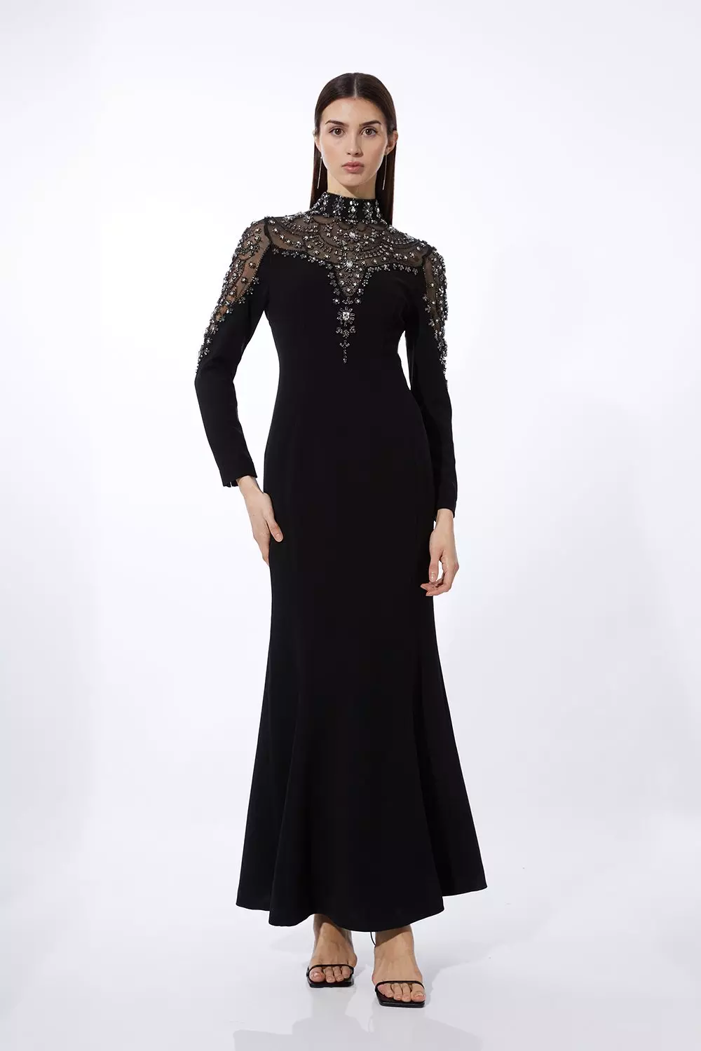Black Petite Premium Crystal Embellished Woven Maxi Dress  alternative image