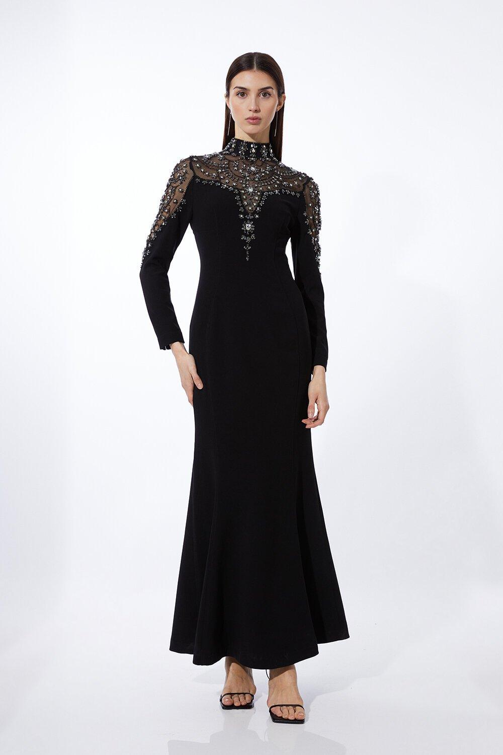 Premium Crystal Embellished Woven Maxi Dress