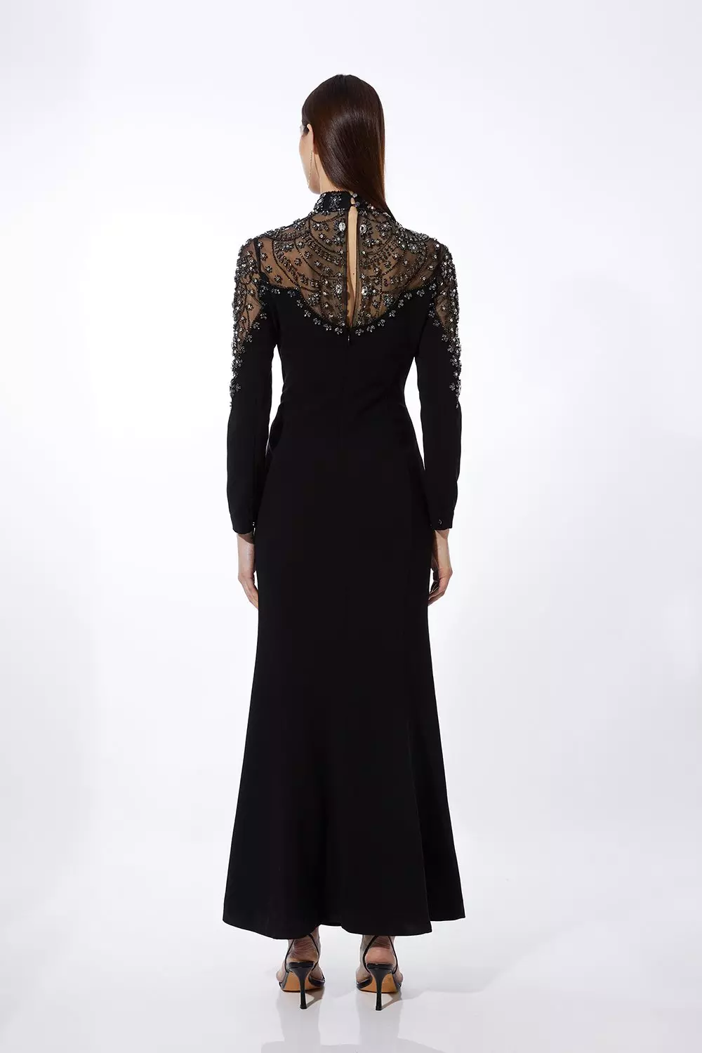◆KAREN MILLEN◆ ブロデリーゴデット ウーブンミディスカート Premium Crystal Embellished Woven Maxi Dress | Karen Millen
