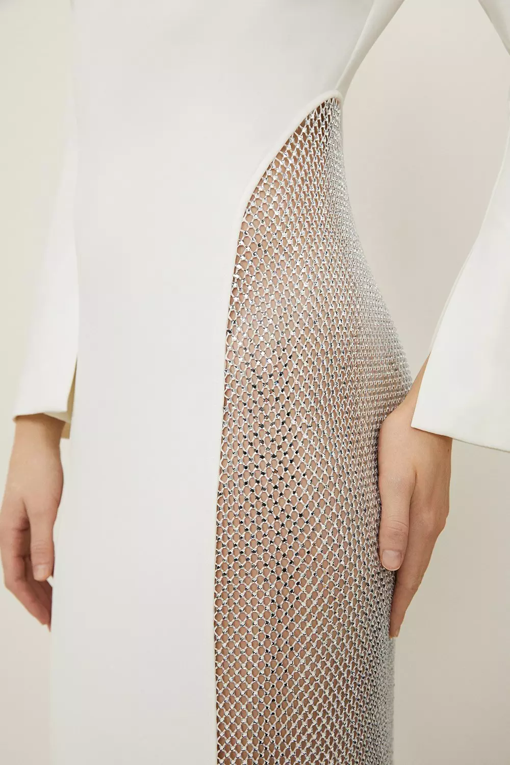 Viscose Woven Panelled Crystal Mesh Maxi Dress | Karen Millen