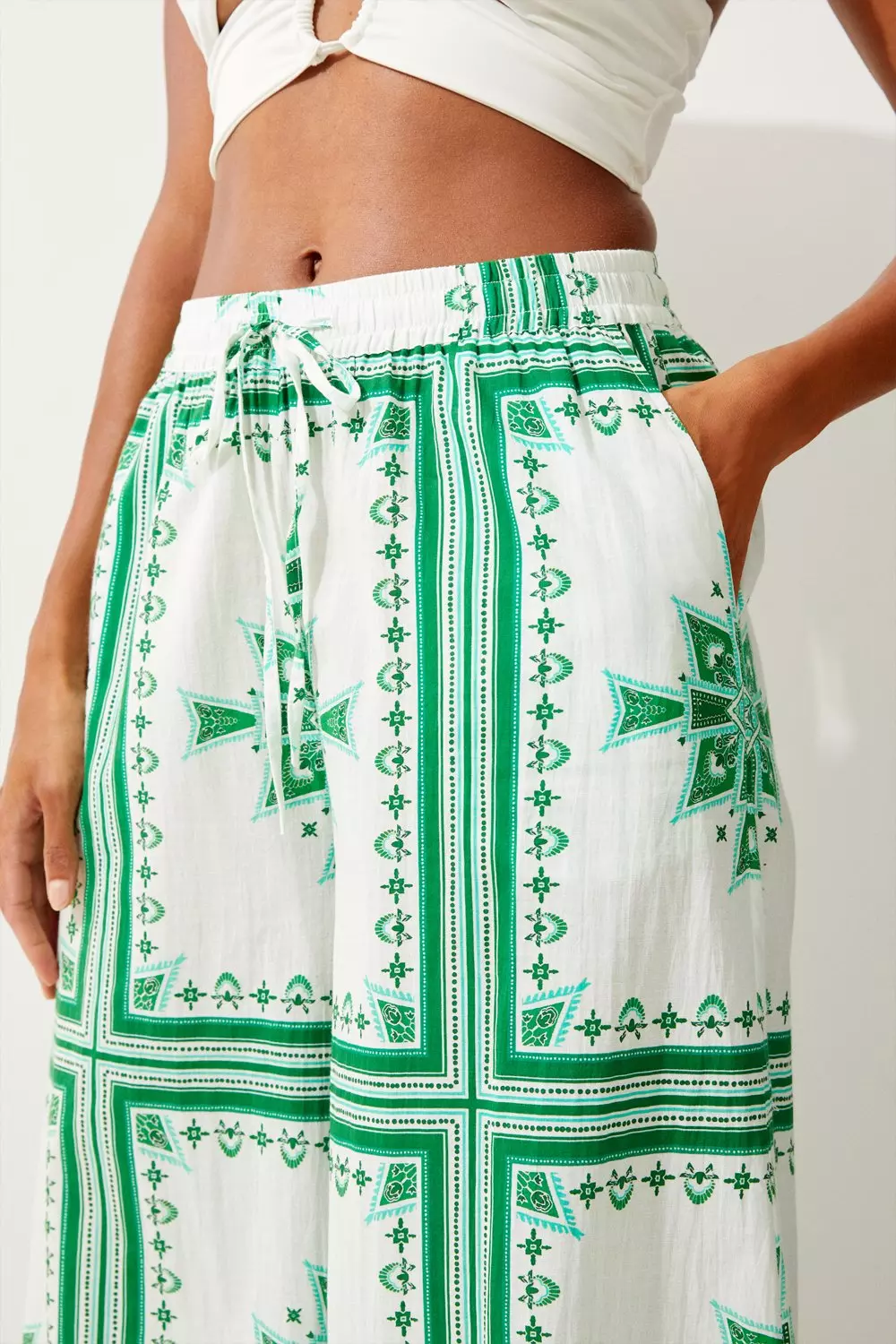 【KAREN MILLEN】プリントコットンボイルビーチパンツ Printed Cotton Voile Beach Pants | Karen Millen