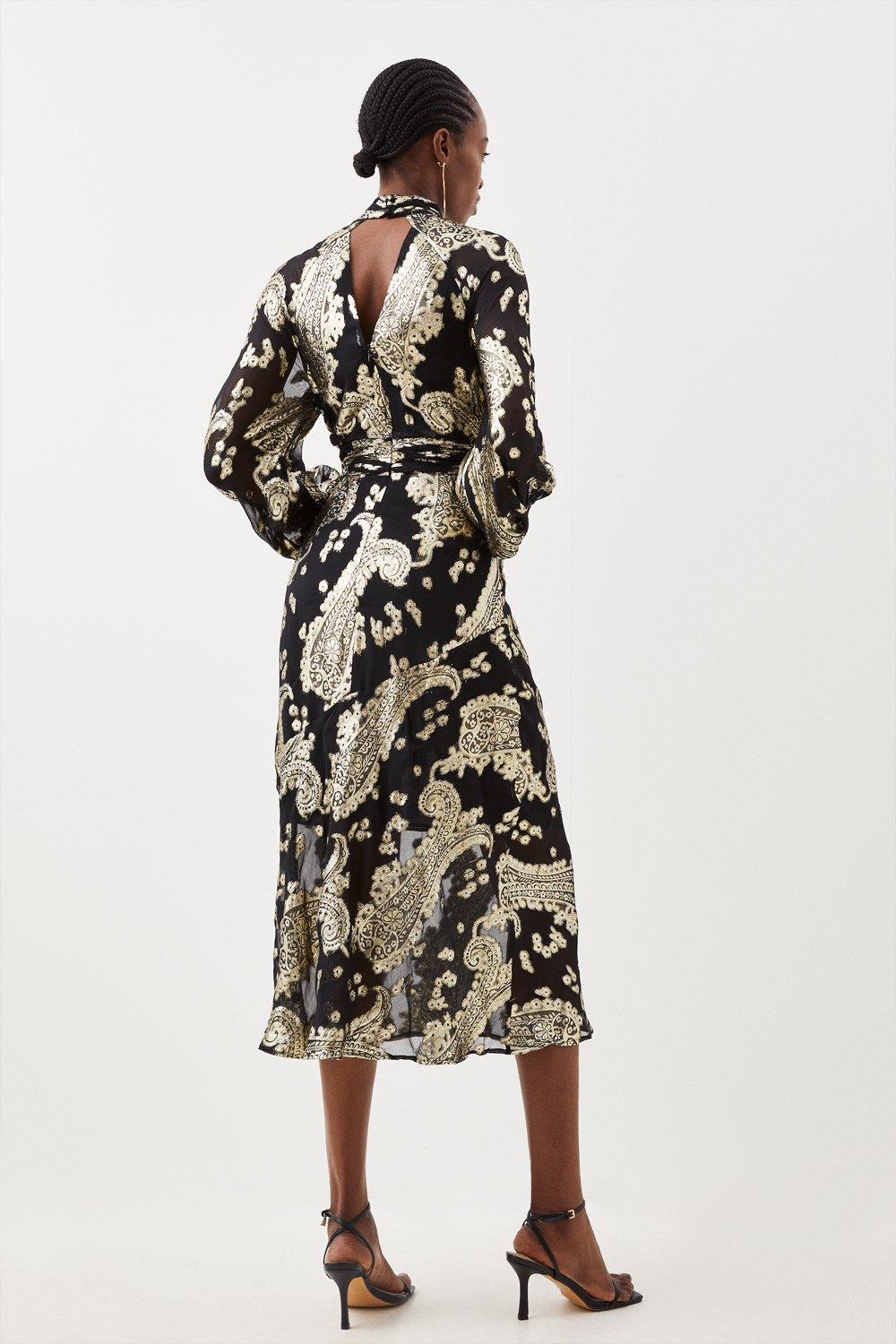 Metallic Viscose Georgette Woven Midi Dress | Karen Millen