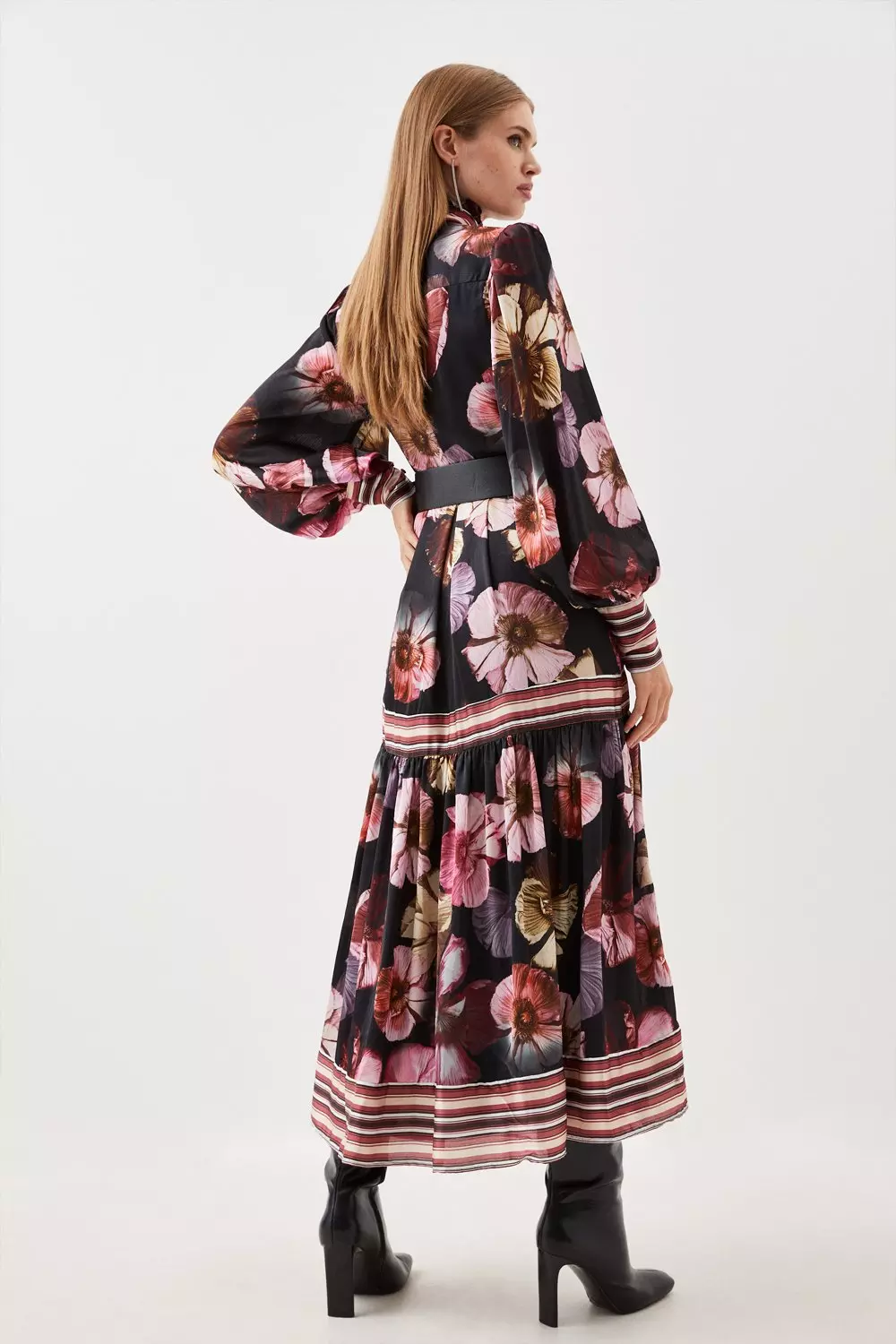 安心追跡付【KAREN MILLEN】ビンテージフローラルマキシドレス ☆Karen Millen フローラルオルガンディホルター 魅惑的マキシ