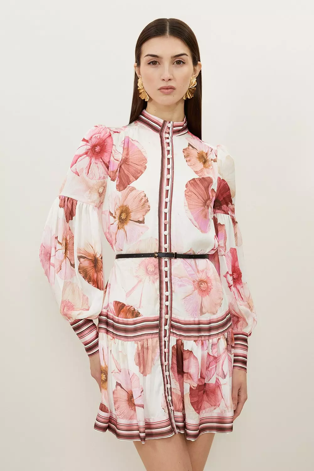 Floral Printed Belted Woven Mini Dress Karen Millen