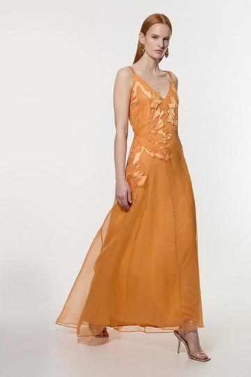 Satin Applique Woven Maxi Dress mango