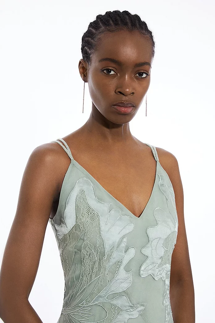 Petite Satin Applique Woven Maxi Dress | Karen Millen Petite Satin Applique Woven Maxi Dress | Karen Millen