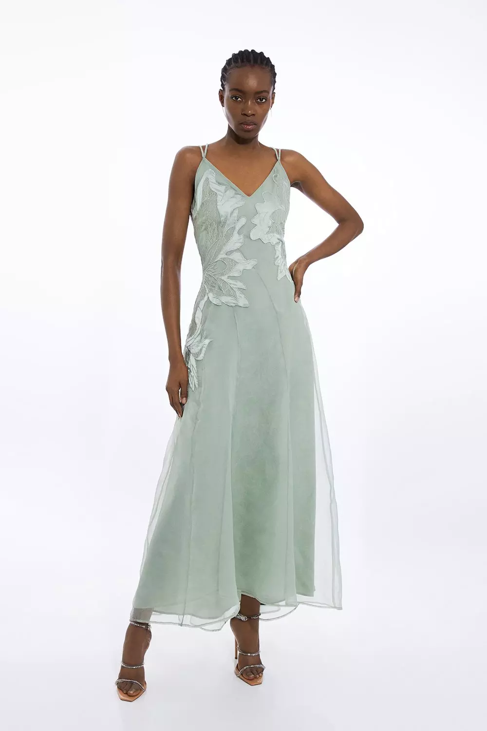 Petite Satin Applique Woven Maxi Dress Karen Millen