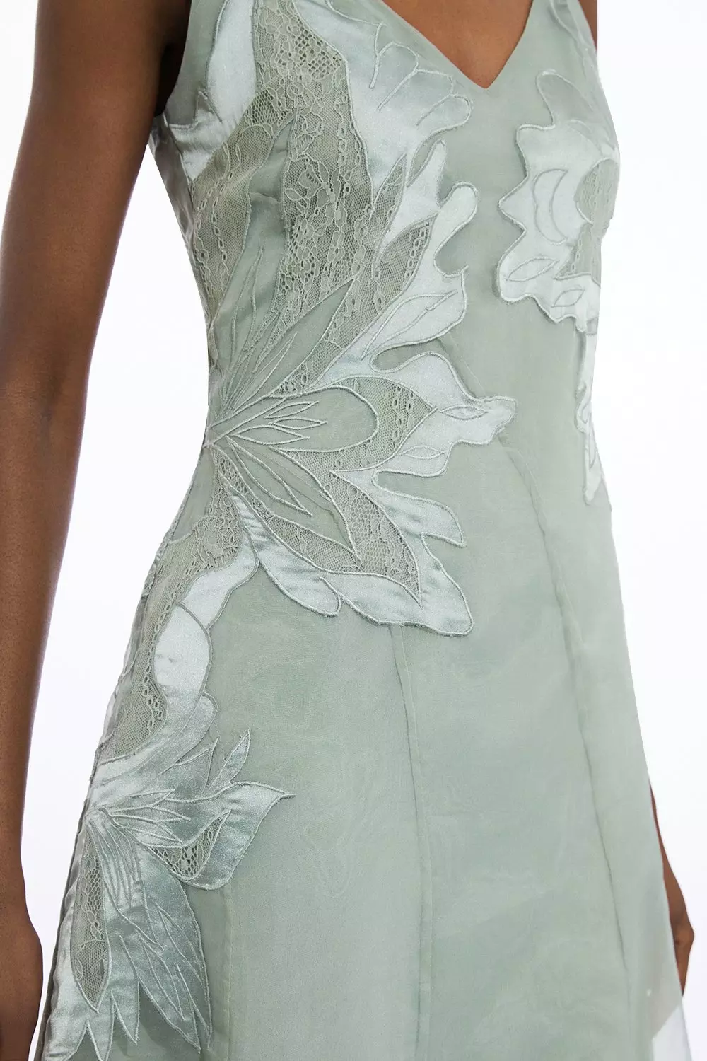 Zapaka Women Peacock Green Satin V-neck A-line Pleated