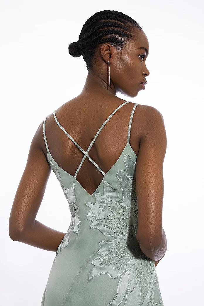 Petite Satin Applique Woven Maxi Dress | Karen Millen Petite Satin Applique Woven Maxi Dress | Karen Millen