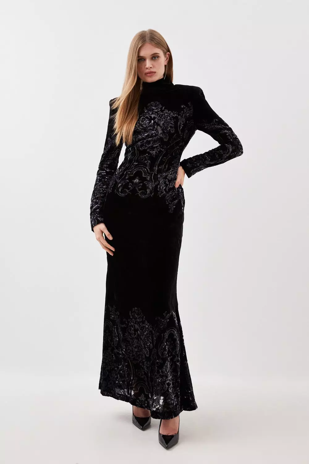 Placed Velvet Devore Long Sleeve Woven Maxi Dress Karen Millen