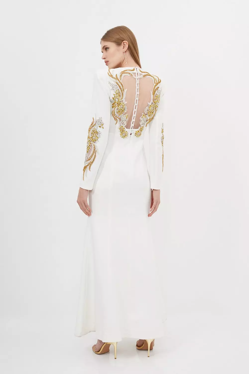 Petite Premium Crystal Powershoulder Embellished Woven Maxi
