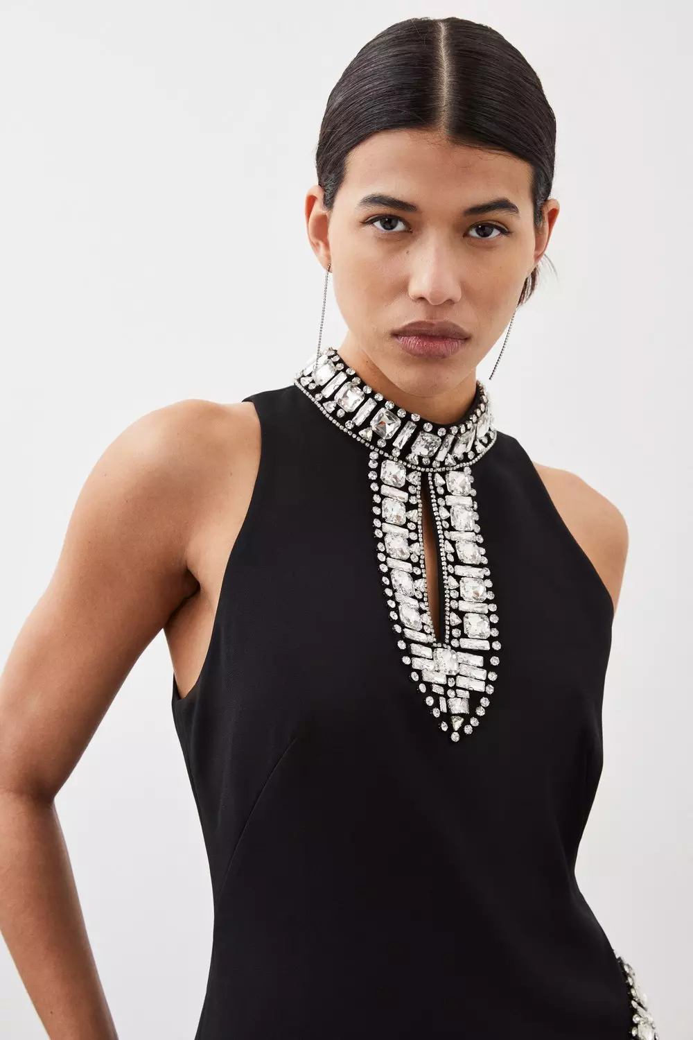 Black Crystal Embellished Woven Mini Dress alternative image