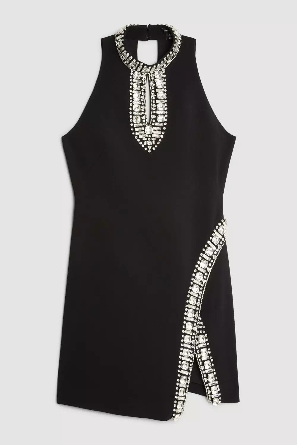 Black Crystal Embellished Woven Mini Dress alternative image