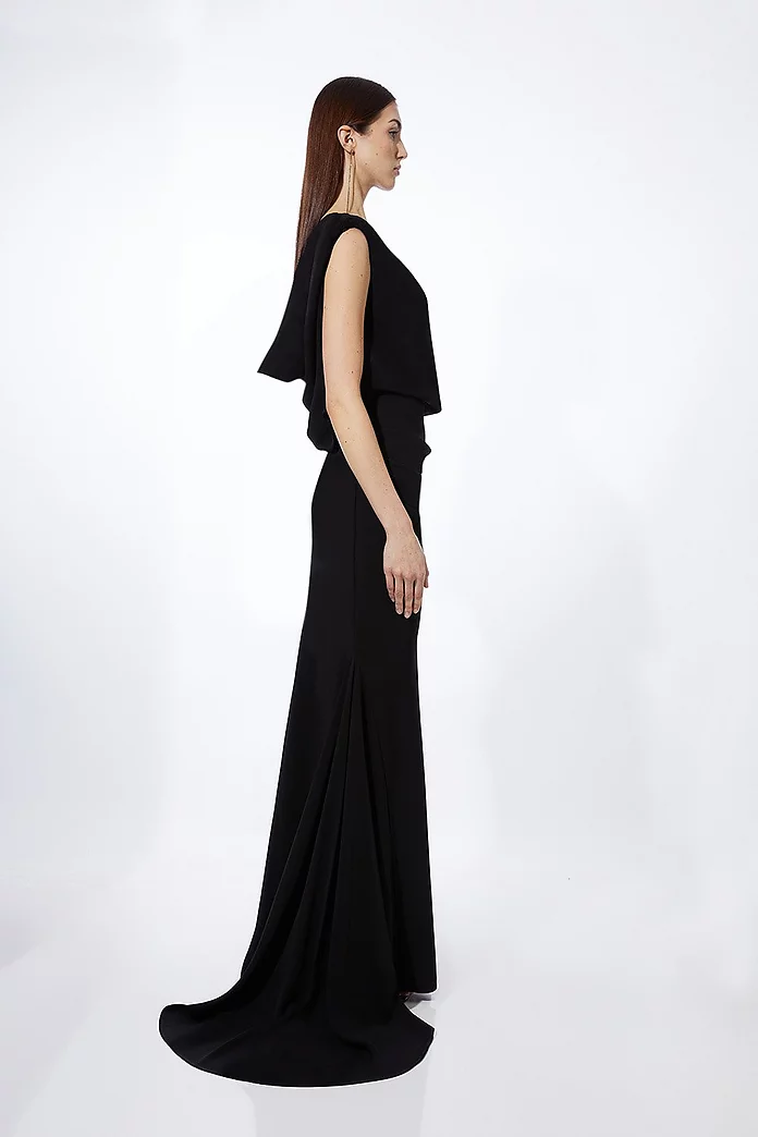 Premium Bonded Viscose Crepe Drape Detail Woven Maxi Dress Premium Bonded Viscose Crepe Drape Detail Woven Maxi Dress