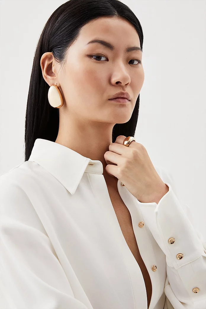 Premium Viscose Crepe Long Sleeve Collared Shirt | Karen Millen Premium Viscose Crepe Long Sleeve Collared Shirt | Karen Millen
