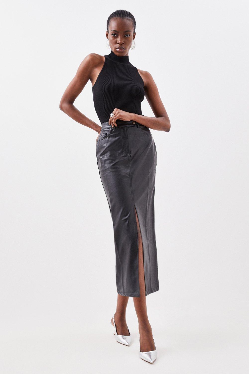 Black leather skirt ladies hotsell