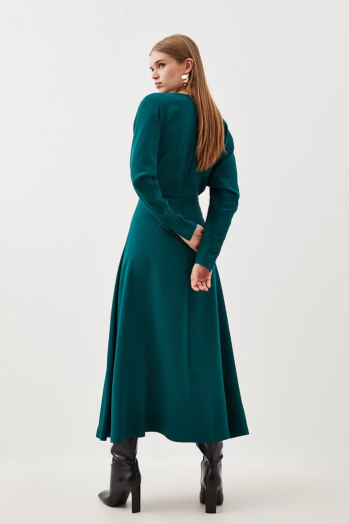 Premium Woven Viscose Crepe Long Sleeve Midi Dress | Karen Premium Woven Viscose Crepe Long Sleeve Midi Dress | Karen