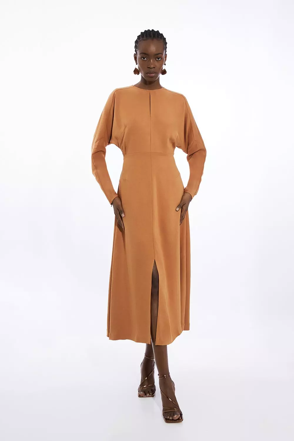 Premium Woven Viscose Crepe Long Sleeve Midi Dress Karen Millen