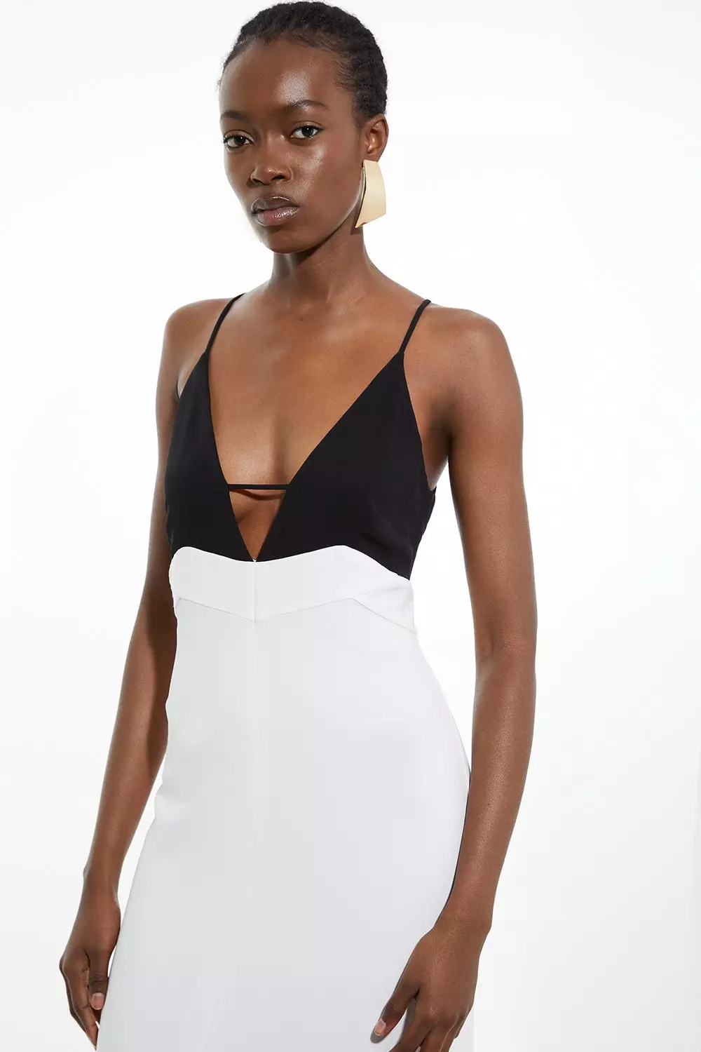 Black contrast strappy panel bodycon dress hotsell