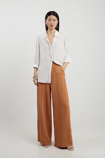 Premium Woven Viscose Crepe Wide Leg Pants neutral