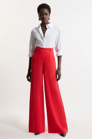 Premium Woven Viscose Crepe Wide Leg Trouser red