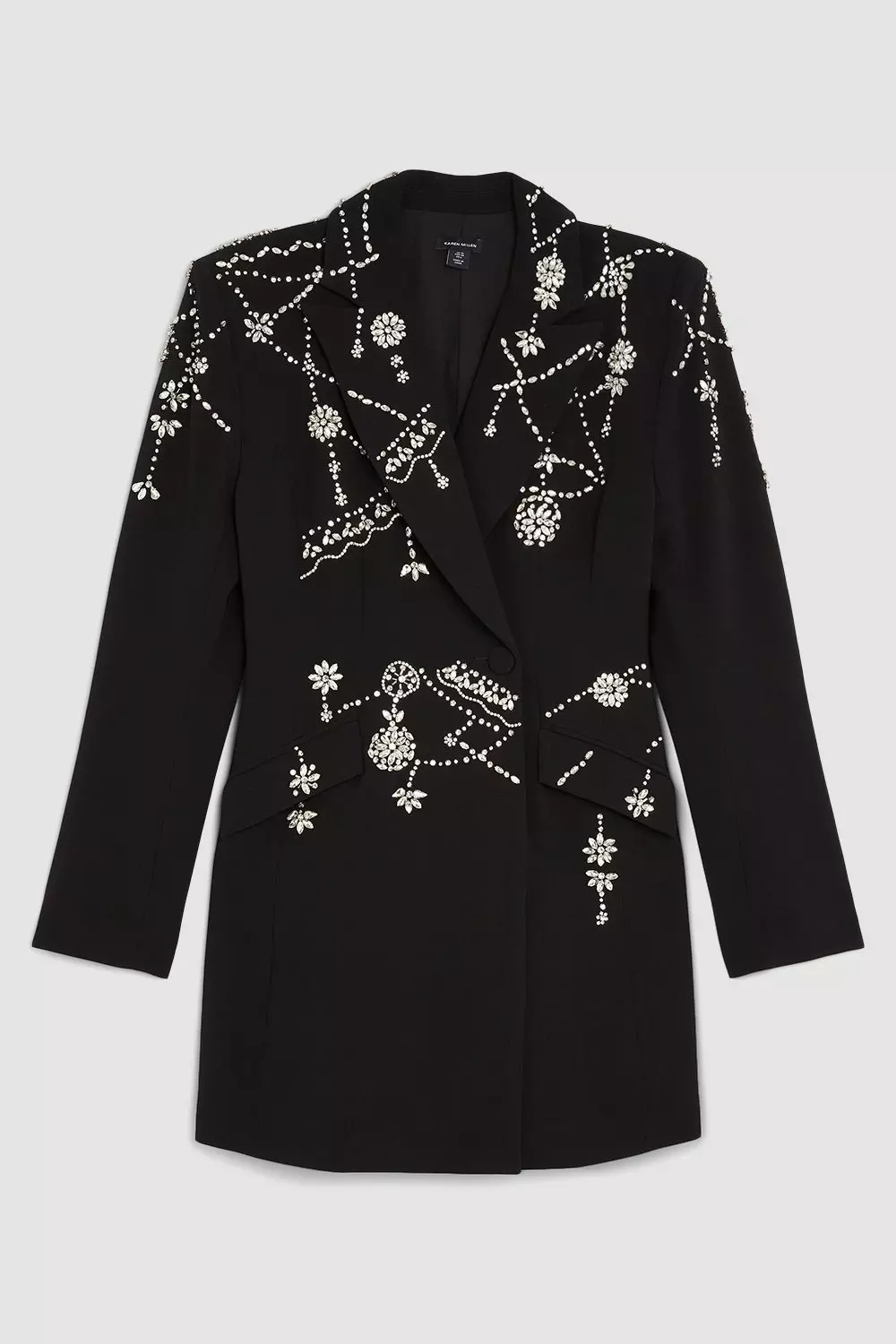Crystal Embellished Cady Blazer Woven Mini Dress | Karen Millen