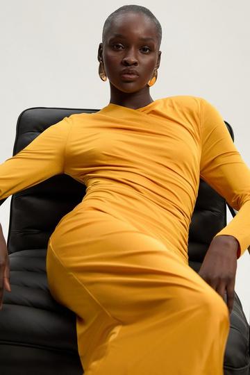 Jersey Crepe Ruched Long Sleeve Maxi Dress mango