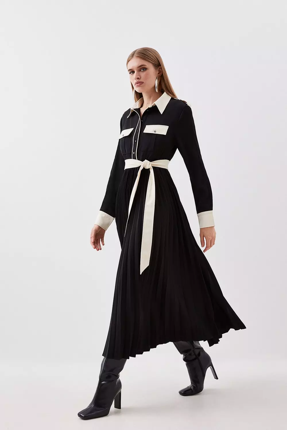 Twill Woven Color Block Maxi Dress | Karen Millen