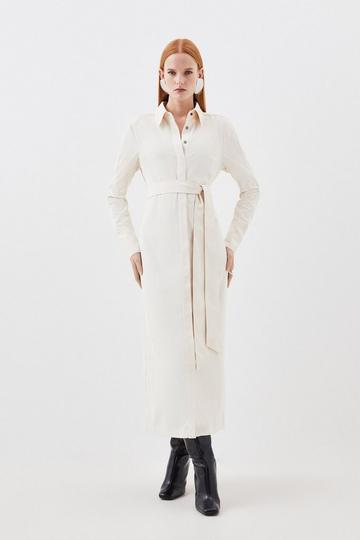 Twill Column Woven Shirt Midi Dress ivory