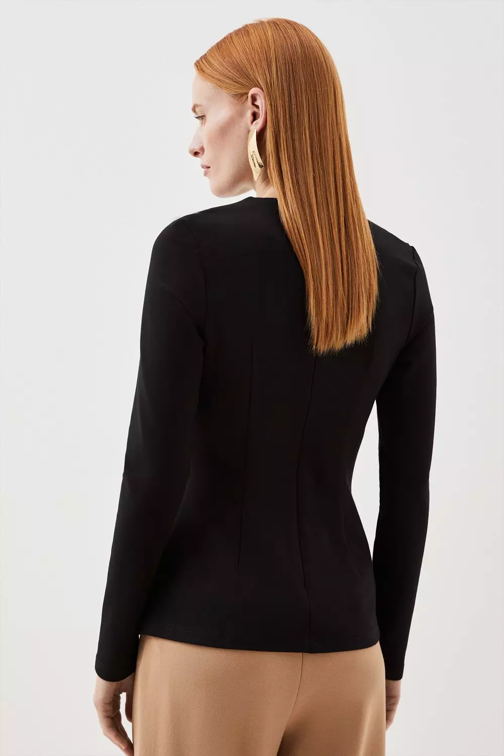 Puff Sleeve Ponte Square Neck Top - Black | Boston Proper