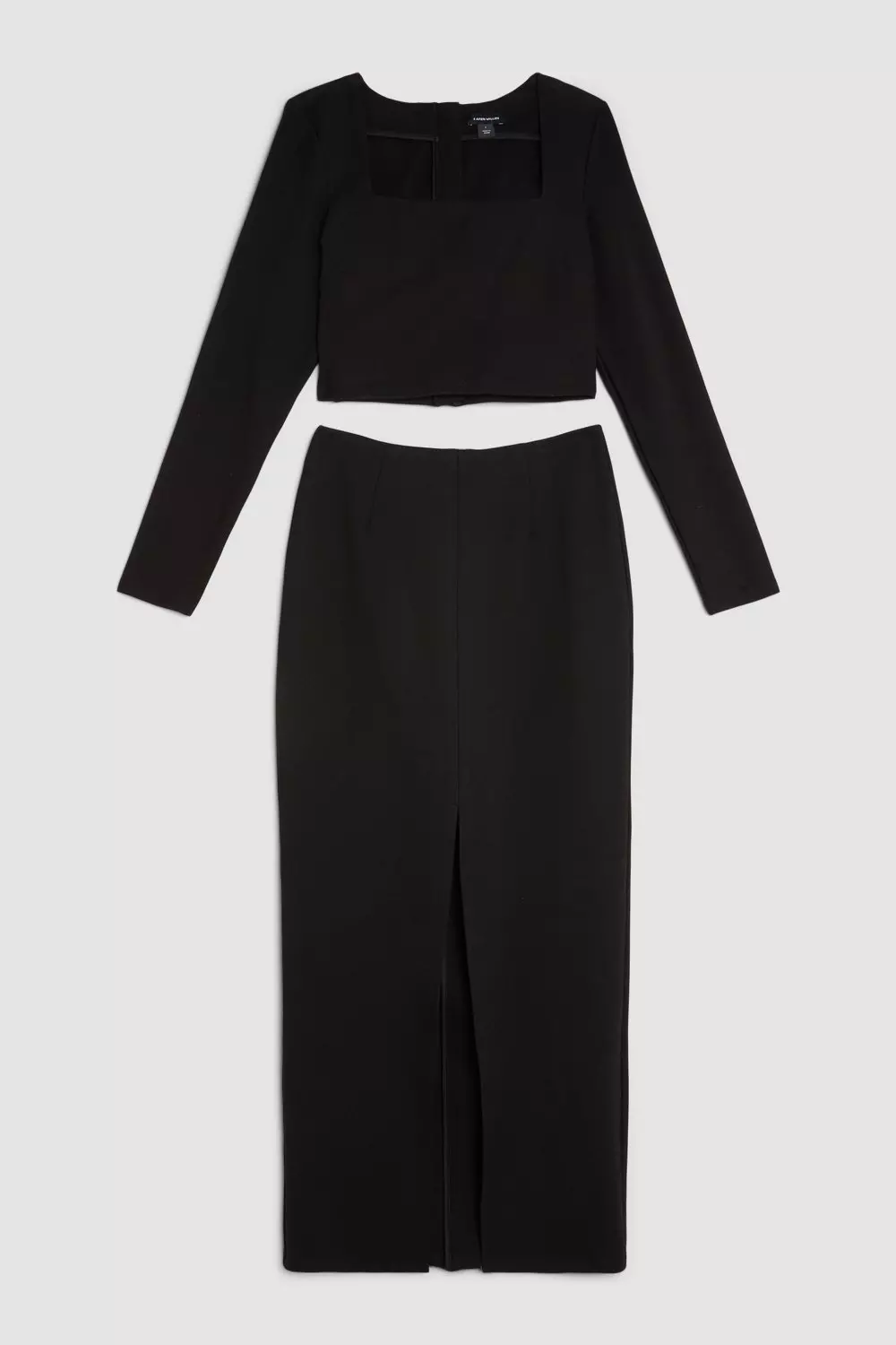 Ponte Long Sleeve Crop Top And Split Front Skirt Jersey Set