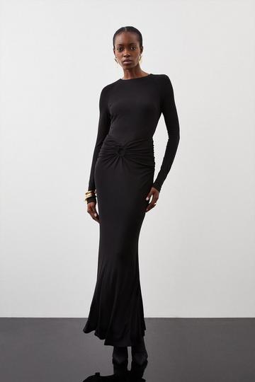 Black Premium Stretch Crepe Jersey Maxi Dress
