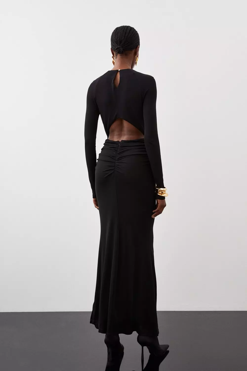 【Karen Millen】シアージョーゼット マキシドレス 黒 ブラック Ooto Sheer Panelled Woven Maxi Dress | Karen Millen