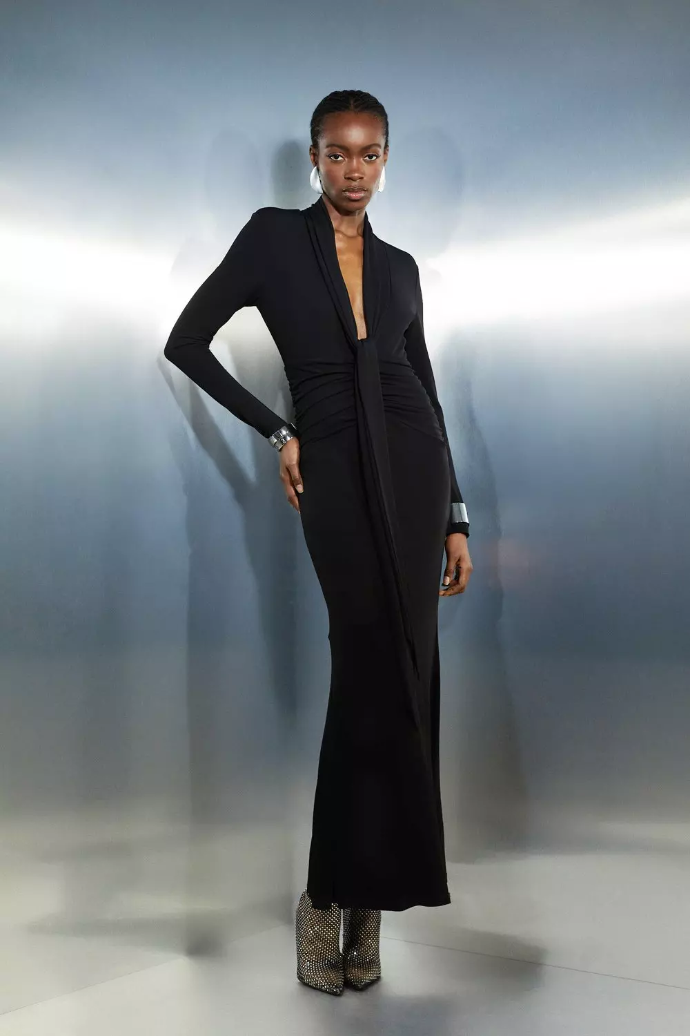 【Karen Millen】シアージョーゼット マキシドレス 黒 ブラック bkk19851_black_xl?$