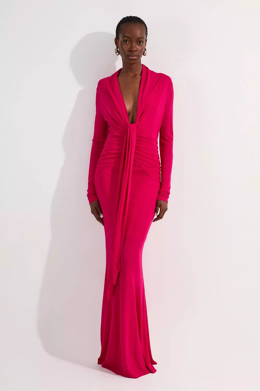 Tall Premium Stretch Crepe Jersey Plunge Neck Maxi Dress