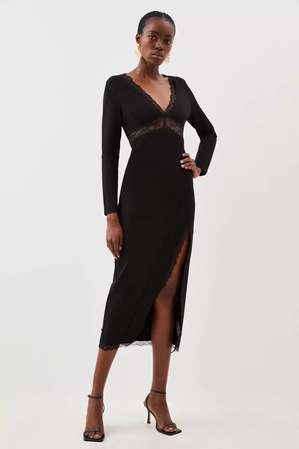 Black shops midi dress with split