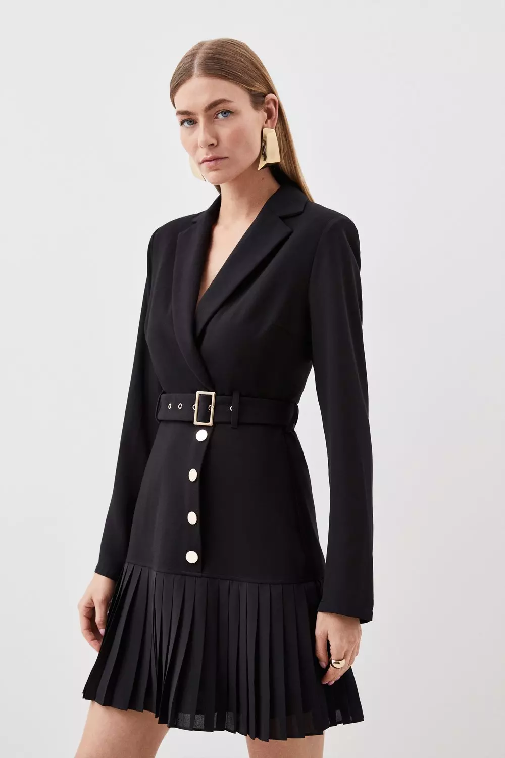 Black Jersey And Georgette Mix Pleat Mini Dress alternative image