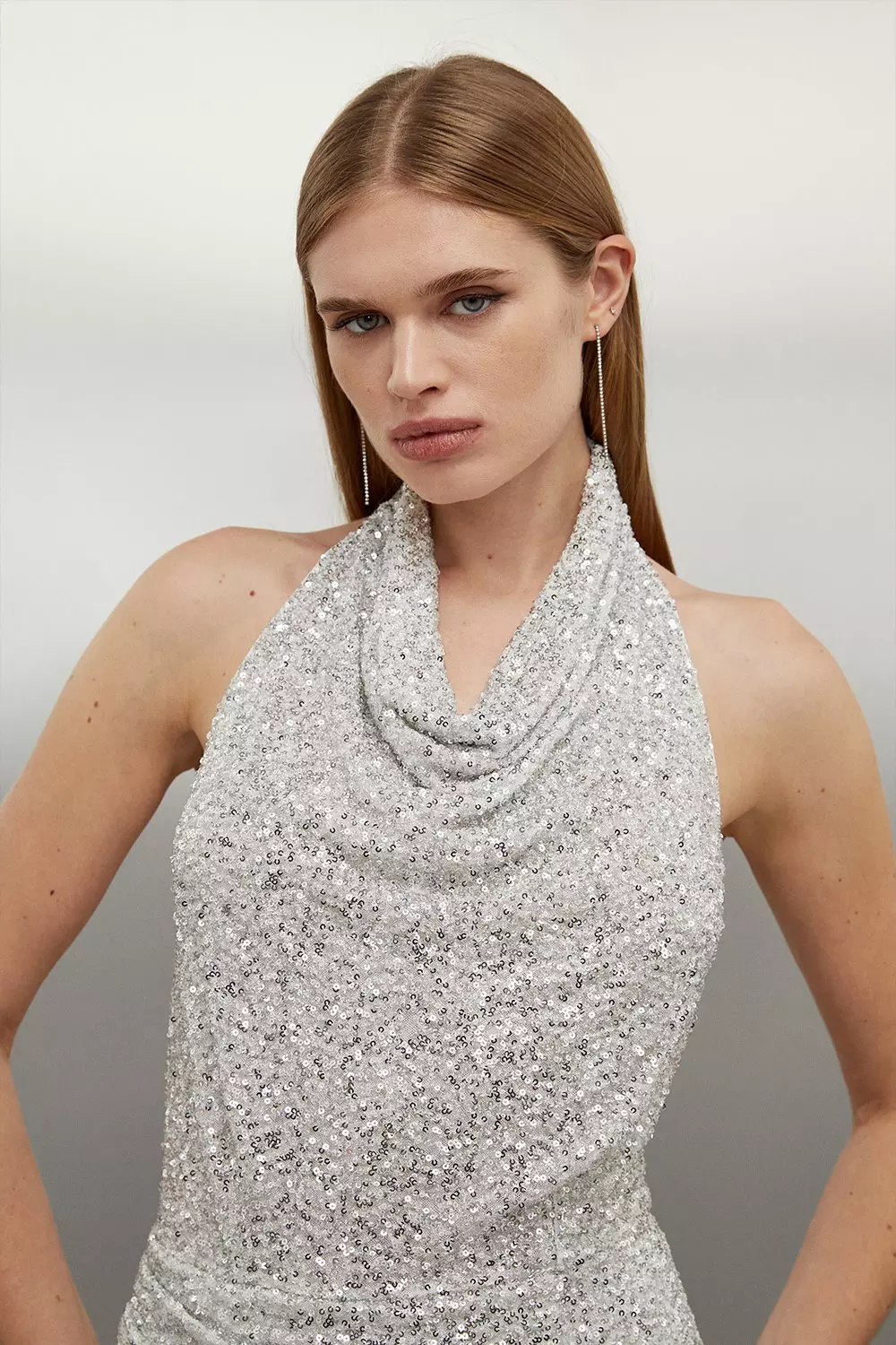 Jersey Sequin Cowl Neck Midi Dress | Karen Millen